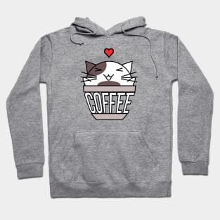 Happy cat in coffee cup with warped text heart on head brown Hoodie